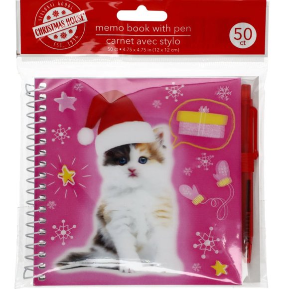 *3/$15* Christmas Kitten Holographic Notebook + Pen - Picture 1 of 2